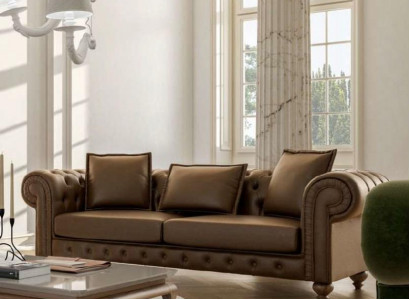 Brauner Dreisitzer Wohnzimmercouch Luxus Leder Sofas Stil Möbel Neu